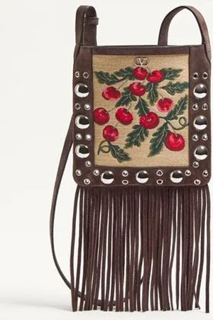 VALENTINO GARAVANI PETIT SAC PORTÉ ÉPAULE GARAVANI NELLCÔTE EN RAFFIA JACQUARD AVEC MOTIV CHERRYFIC ET FRANGES Femme / UNI