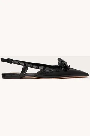 VALENTINO GARAVANI BALLERINES À BRIDE ARRIÈRE ROCKSTUD BOW EN CUIR VERNI AVEC CLOUS TON SUR TON Femme 35.5
