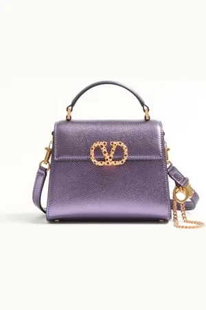 VALENTINO GARAVANI MINI SAC À MAIN GARAVANI VSLING EN CUIR DE VEAU GRAINÉ LAMÉ AVEC LOGO-BIJOU Femme / UNI