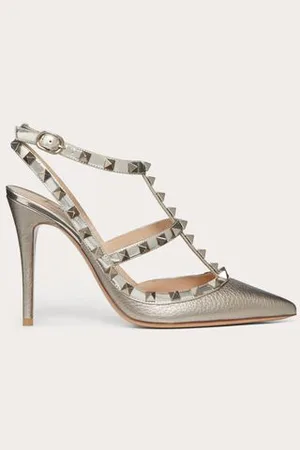 VALENTINO GARAVANI ESCARPINS LAMÉS ROCKSTUD À BRIDES. TALON: 100 MM Femme 34.5