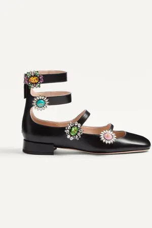 VALENTINO GARAVANI BALLERINES PRESHOES EN CUIR DE CHEVREAU AVEC BRIDES ET BOUTONS-BIJOUX, TALON : 20 MM Femme / / 36