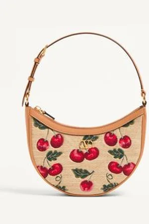 VALENTINO GARAVANI MINI SAC HOBO VLOGO SIGNATURE EN RAPHIA JACQUARD AVEC MOTIF CHERRYFIC Femme / UNI