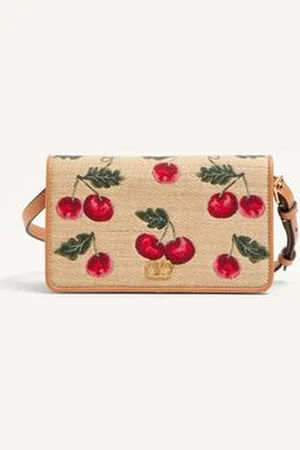 VALENTINO GARAVANI MINI SAC PORTÉ ÉPAULE VLOGO SIGNATURE EN RAPHIA JACQUARD AVEC MOTIF CHERRYFIC Femme / UNI
