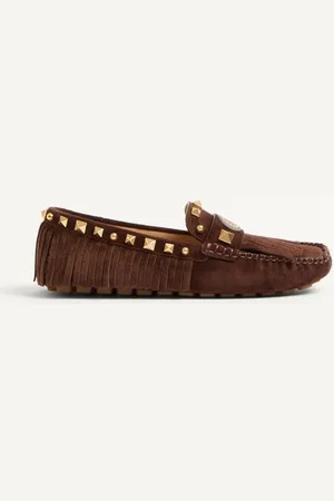 VALENTINO GARAVANI MOCASSINS PLASTER CASTER DRIVER EN DAIM AVEC FRANGES Femme 35.5