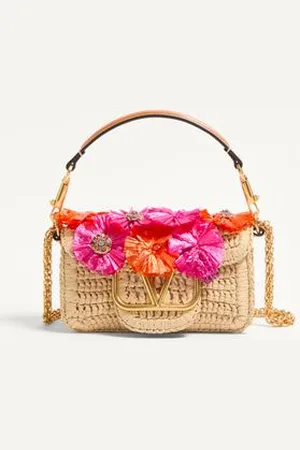 VALENTINO GARAVANI PETIT SAC PORTÉ ÉPAULE GARAVANI LOCÒ EN RAPHIA AVEC FLEURS ET PERLES Femme / UNI