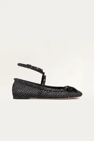 VALENTINO GARAVANI BALLERINES ROCKSTUD EN TISSU AJOURÉ ORNÉES DE CRISTAUX ET DE CLOUS ASSORTIS Femme 35.5