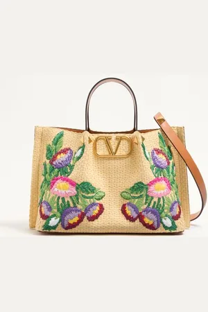 VALENTINO GARAVANI CABAS MOYEN EN RAPHIA AVEC BRODERIE FLORALE Femme / UNI