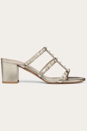 VALENTINO GARAVANI MULES ROCKSTUD EN VEAU MÉTALLISÉ. TALON : 60 MM Femme 34.5