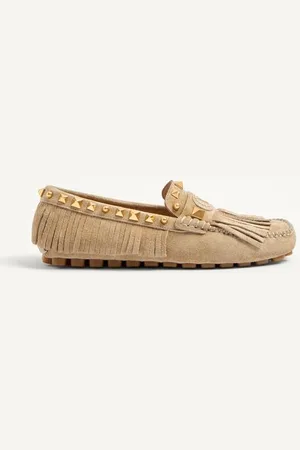 VALENTINO GARAVANI MOCASSINS PLASTER CASTER DRIVER EN DAIM AVEC FRANGES Femme 35.5