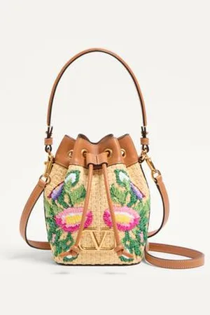 VALENTINO GARAVANI MINI SAC SEAU VLOGO SIGNATURE EN RAPHIA AVEC BRODERIE FLORALE Femme / UNI
