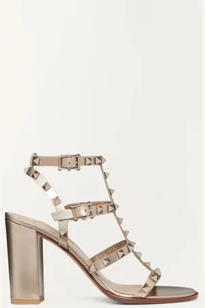 VALENTINO GARAVANI SANDALES ROCKSTUD À BRIDES EN VEAU MÉTALLISÉ. TALON : 90 MM Femme 34.5
