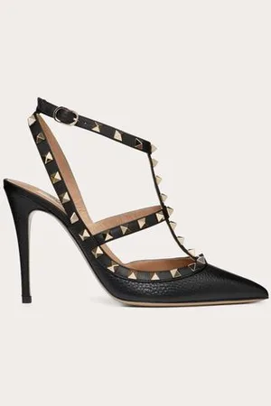 VALENTINO GARAVANI ESCARPINS À BRIDES ROCKSTUD EN CUIR DE VEAU GRAINÉ. TALON : 100 MM Femme 34.5