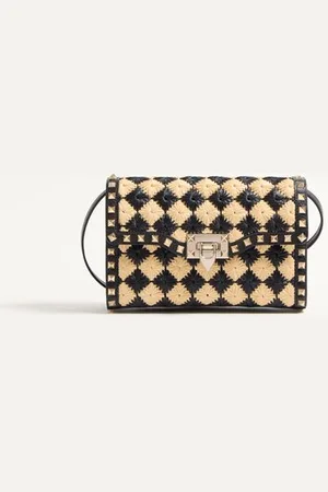 VALENTINO GARAVANI PETIT SAC PORTÉ ÉPAULE GARAVANI ROCKSTUD EN RAPHIA BRODÉ Femme / UNI