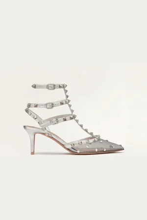 VALENTINO GARAVANI ESCARPINS À BRIDES ROCKSTUD EN TISSU AJOURÉ AVEC CRISTAUX, TALON : 65 MM Femme / 36.5