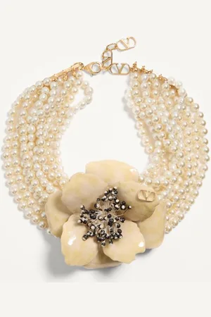 VALENTINO GARAVANI COLLIER FLEUR LUMINEUSE EN MÉTAL, ÉMAIL, PERLES ET TISSU Femme / UNI