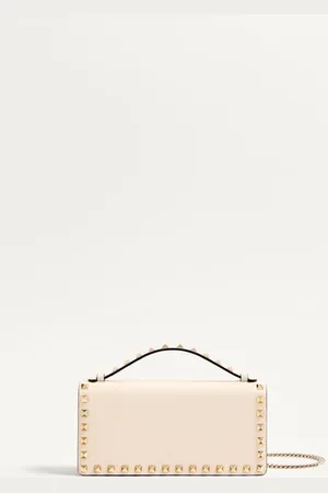 VALENTINO GARAVANI PORTEFEUILLE À CHAÎNE ROCKSTUD EN CUIR DE VEAU GRAINÉ Femme UNI