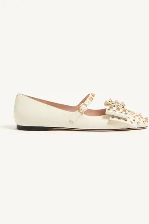 VALENTINO GARAVANI BALLERINES MARY-JANE BOWOW EN CUIR DE CHEVREAU AVEC CLOUS Femme 35.5
