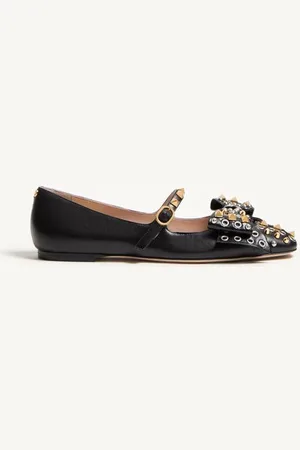 VALENTINO GARAVANI BALLERINES MARY-JANE BOWOW EN CUIR DE CHEVREAU AVEC CLOUS Femme 35.5