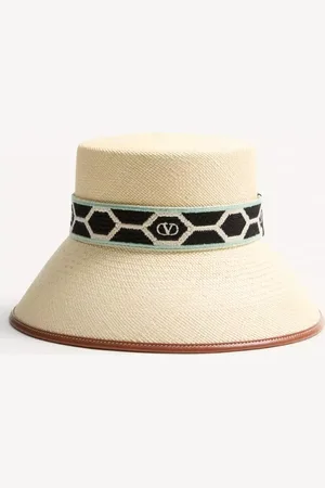 VALENTINO GARAVANI BOB ANTIBES EN PAILLE AVEC BORDURE EN CUIR ET RUBAN À MOTIF LOSANGES Femme / L