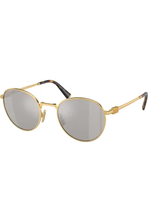 Miu Miu Femme MU 55ZS 5AK07F Lunettes de soleil Métal Gris Ronde Miroir Miroir
