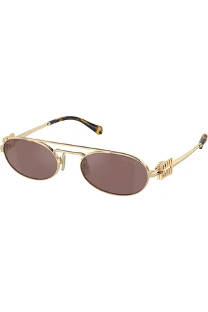 Miu Miu Femme MU 54ZS ZVN70D Lunettes de soleil Métal Marron Ronde Normale Miroir