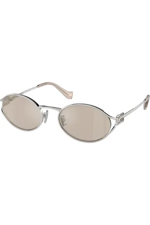 Miu Miu Femme MU 52YS 1BC10F Lunettes de soleil Métal Or Ronde Normale Miroir