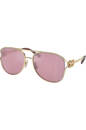 Miu Miu Femme MU 52ZS ZVN50D Lunettes de soleil Métal Rose Pilote Normale Miroir