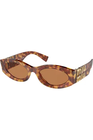 Miu Miu Femme MU 11WS 4BW2Z1 Lunettes de soleil Acétate Marron Ronde Normale