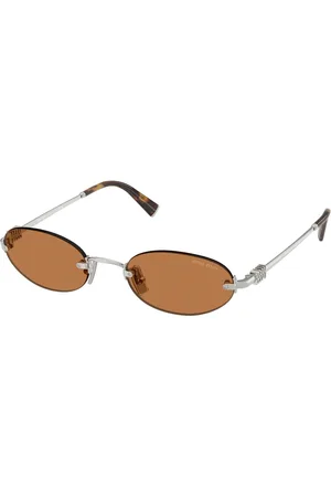 Miu Miu Femme MU A54S 1BC90Q Lunettes de soleil Métal Marron Ronde Normale