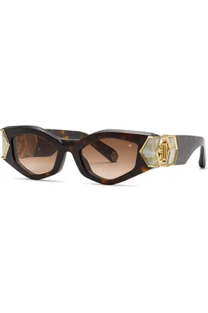 Philipp Plein Femme SPP136M PLEIN HERA 722 Lunettes de soleil Acétate Marron Géométrique Normale Ombré