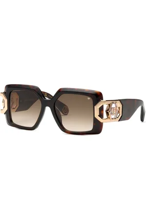 Philipp Plein Femme SPP159 PLEIN HERA 722 Lunettes de soleil Acétate Marron Géométrique Normale Ombré