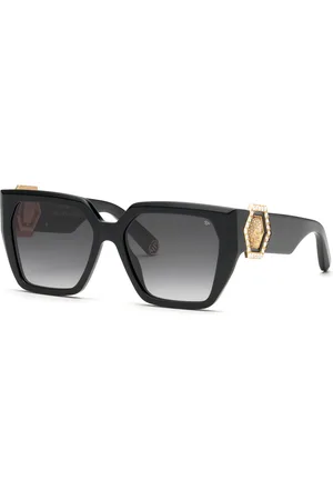 Philipp Plein Femme SPP160S PLEIN CAPTURE CRYSTAL 700S Lunettes de soleil Acétate Fumée Carré Normale Ombré