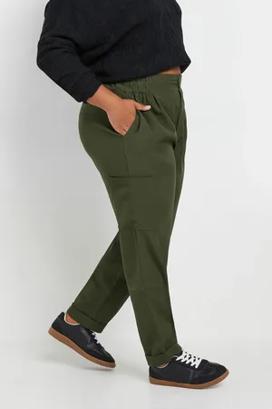 Yours Pantalon Cargo Vert Kaki Taille Plissé Coupe Droite , Women