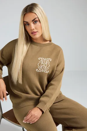 Yours Pull Marron Contrastré En Maille , Women