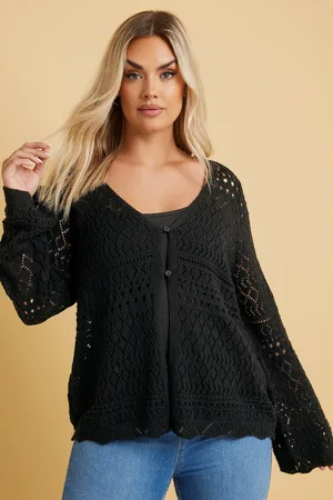 Yours Cardigan Noir Manches Longues Design Crochet , Women