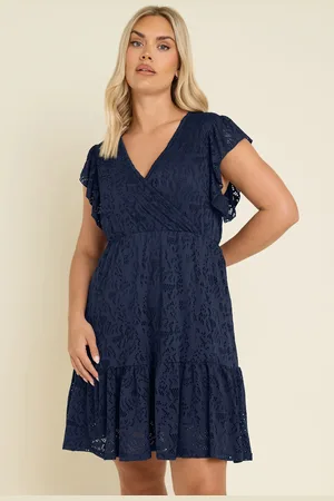 Yours Robe Courte Bleue Marine Broderie Anglaise Cachecoeur , Women