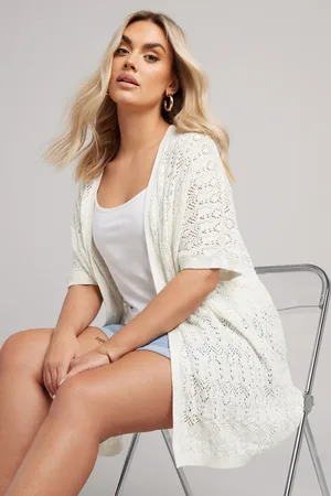 Yours Cardigan Fine Maille Blanc Manches Courtes Design Crochet , Women