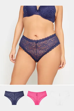 Yours Lot De 3 Culottes Brésilienne Bleue Rose & Blanche Dentelle