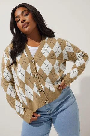 Yours Cardigan Marron En Maille Design Carreaux , Women