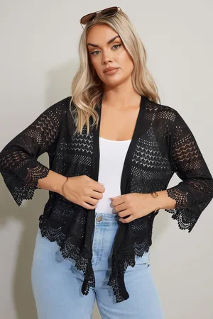 Yours Cardigan Noir Dentelle En Cascade , Women