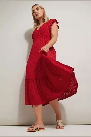 Yours Robe Texturée Rouge Broderie Anglaise , Women