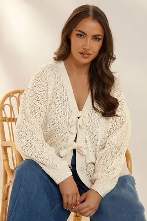 Yours Cardigan Crème Noeuds Avant Manches Longues , Women