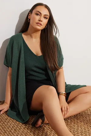 Yours Cardigan Vert Forêt Manches Courtes , Women