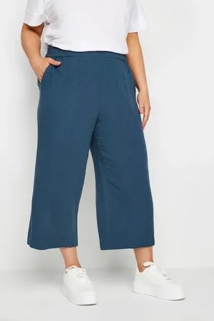 Yours Pantacourt Bleu Marine Wide Leg En Lin , Women