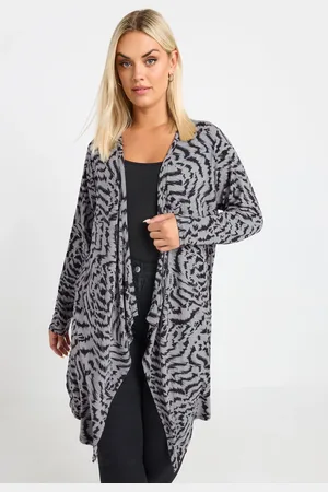 Yours Cardigan Gris Abstrait Coupe Cascade Manches Longues, Women