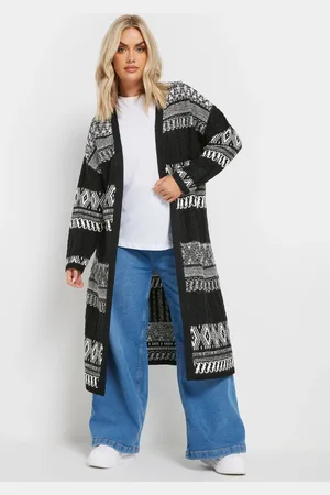 Yours Cardigan Noir Long En Maille Design Imprimé , Women