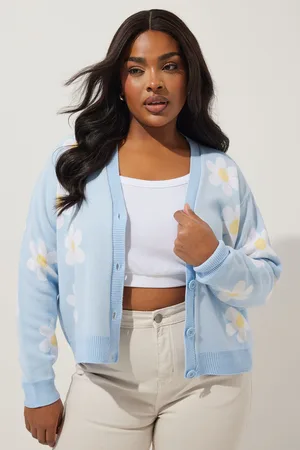 Yours Cardigan En Maille Bleu Ciel Pâquerettes , Women