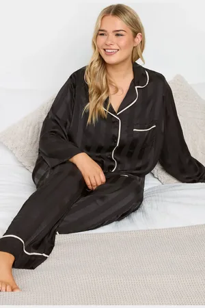 Yours Ensemble De Pyjama Noir Satiné Design Rayures