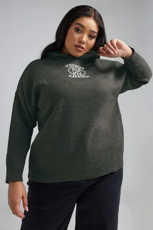 Yours Pull À Capuche Gris Charbonneux En Maille , Women
