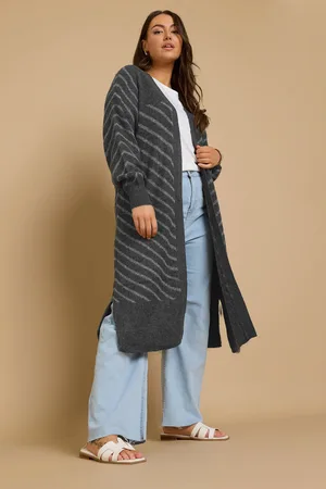 Yours Cardigan Maxi Gris Charbonneux À Rayures , Women